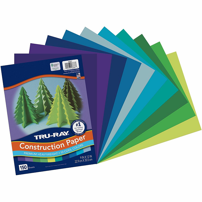 Tru-Ray Construction Paper Construction, Art Project, Craft Project - 9" Width x 12" Length - Festive Green, Turquoise, Brilliant Lime, Violet, Holiday Green, Sky Blue, Royal Blue, Purple, Atomic Blue, Blue - Sulphite - 150 / Pack (P6687)