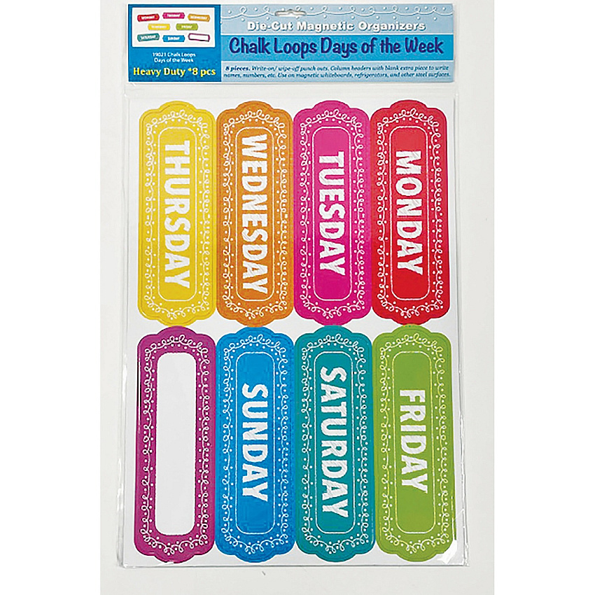Ashley Magnetic Chalkboard Days of the Week 8 - Write on/Wipe off - 1 Each - Multicolor (19021)