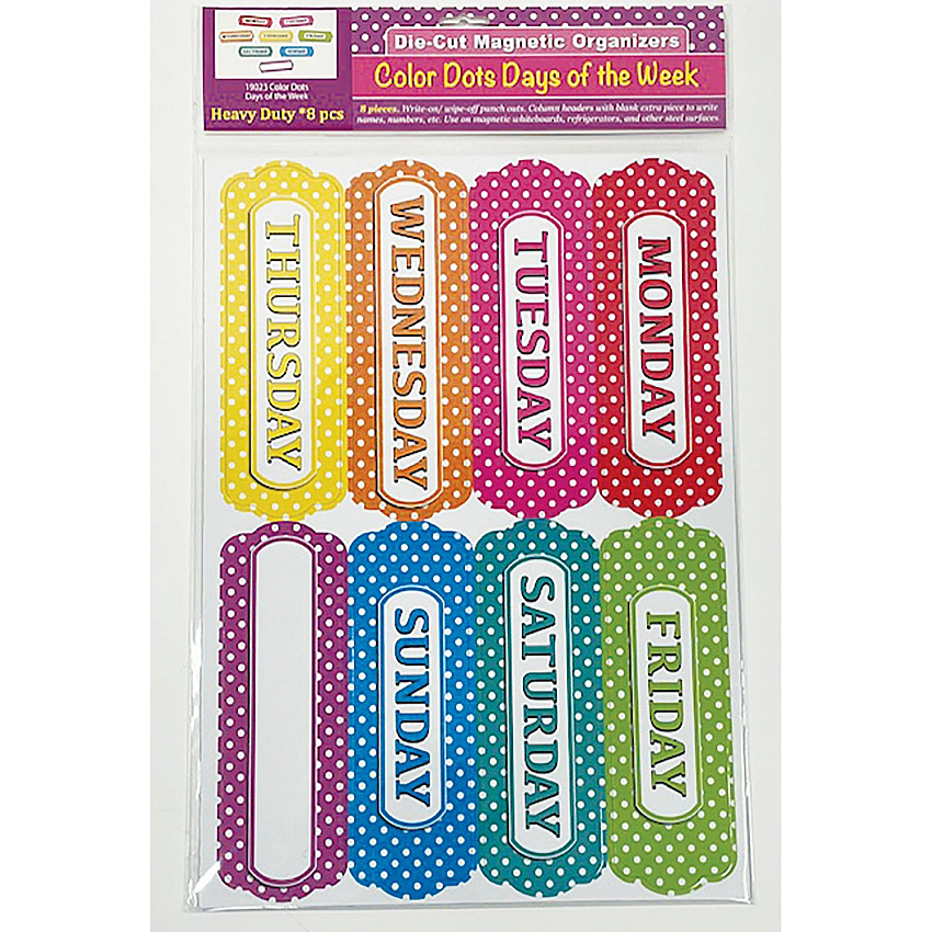 Ashley Magnetic Chalkboard Days of the Week 8 - Write on/Wipe off - 1 Each - Multicolor (19023)