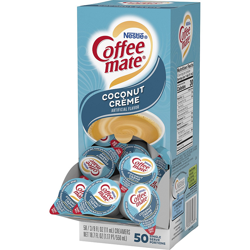 Coffee-mate Coffee mate Coconut Creme Creamer Singles Coconut Creme Flavor - 0.38 fl oz (11 mL) - 4/Carton - 50 Per Box - 1 Serving (43597CT)