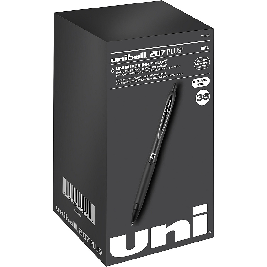 uni-ball uniball&trade; 207 Plus+ Gel Pen 0.7 mm Medium Pen Point - Retractable - Black Ink - Gel-based, Nanofiber Ink - Black Metal Barrel - 36 / Box (70455)