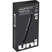 uni-ball uniball&trade; 207 Plus+ Gel Pen 0.7 mm Medium Conical Pen Point - Refillable - Retractable - Blue Ink - Gel-based, Nanofiber Ink - Black Metal Barrel - 1 Dozen (70463)