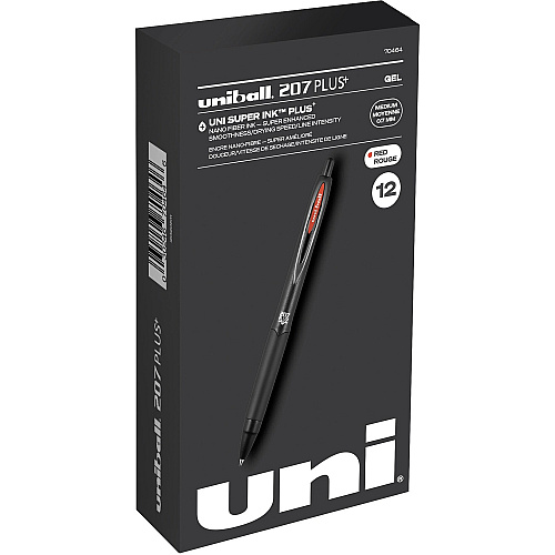 uni-ball uniball&trade; 207 Plus+ Gel Pen 0.7 mm Medium Pen Point - Retractable - Red Ink - Gel-based, Nanofiber Ink - Black Metal Barrel - 1 Dozen (70464)