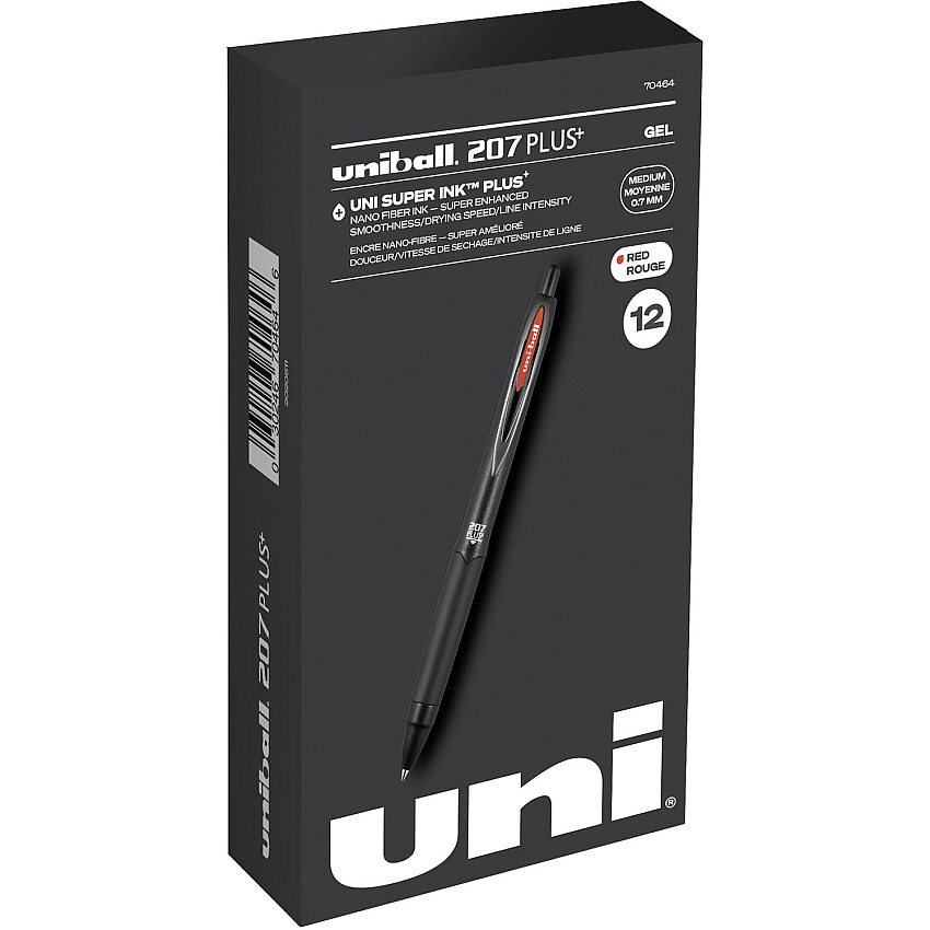 uni-ball uniball&trade; 207 Plus+ Gel Pen 0.7 mm Medium Pen Point - Retractable - Red Ink - Gel-based, Nanofiber Ink - Black Metal Barrel - 1 Dozen (70464)