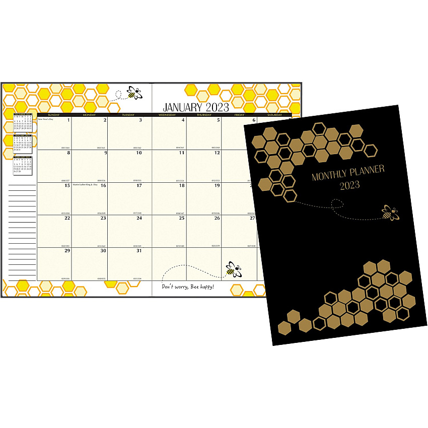 House of Doolittle Honeycomb Monthly Calendar Planner Julian Dates - Monthly - 12 Month - January - December - 1 Month Double Page Layout - 7" x 10" Sheet Size - Black, Yellow - Reference Month, Holiday Listing, Important Date, Three-Year Calendar (26602)