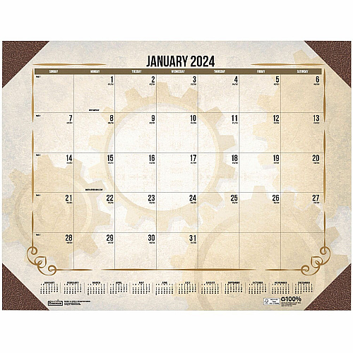 House of Doolittle Vintage Monthly Desk Pad Calendar Julian Dates - Monthly - 12 Month - January - December - 1 Month Single Page Layout - 22" x 17" Sheet Size - Headband - Desk Pad - Brown - Leatherette - Reinforced Corner, Unruled Daily Block - 1  (157)