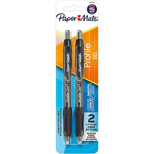 Paper Mate Profile Retractable Gel Pens 0.7 mm Medium Pen Point - Retractable - Black Ink - Gel-based - 2 / Pack (2096535)