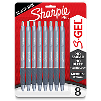 Sharpie S-Gel Pens Medium Pen Point - 0.7 mm Pen Point Size - Black Gel-based Ink - Fashion Blue Metal Barrel - 8 / Pack (2169764)