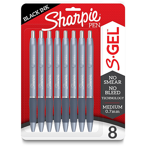 Sharpie S-Gel Pens Medium Pen Point - 0.7 mm Pen Point Size - Black Gel-based Ink - Fashion Blue Metal Barrel - 8 / Pack (2169764)