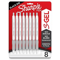 Sharpie S-Gel Pens 0.7 mm Medium Pen Point - Black Ink - Gel-based - White Metal Barrel - 8 / Pack (2169762)