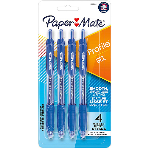 Paper Mate Profile 0.7mm Retractable Gel Pen 0.7 mm Medium Pen Point - Retractable - Blue Ink - Gel-based - 4 / Pack (2095448)