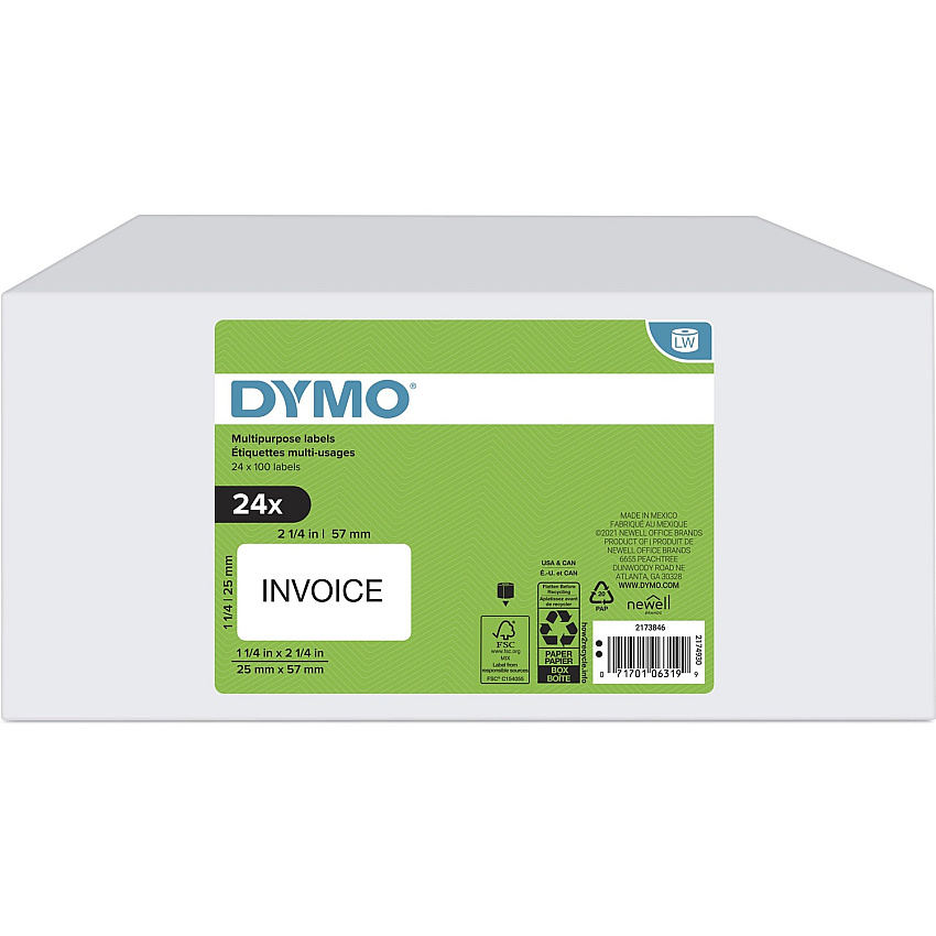 Dymo Multipurpose White Medium Labels 45/64" Width x 2" Length - White - Self-adhesive - 100 / Roll - 24 / Box (2173846)