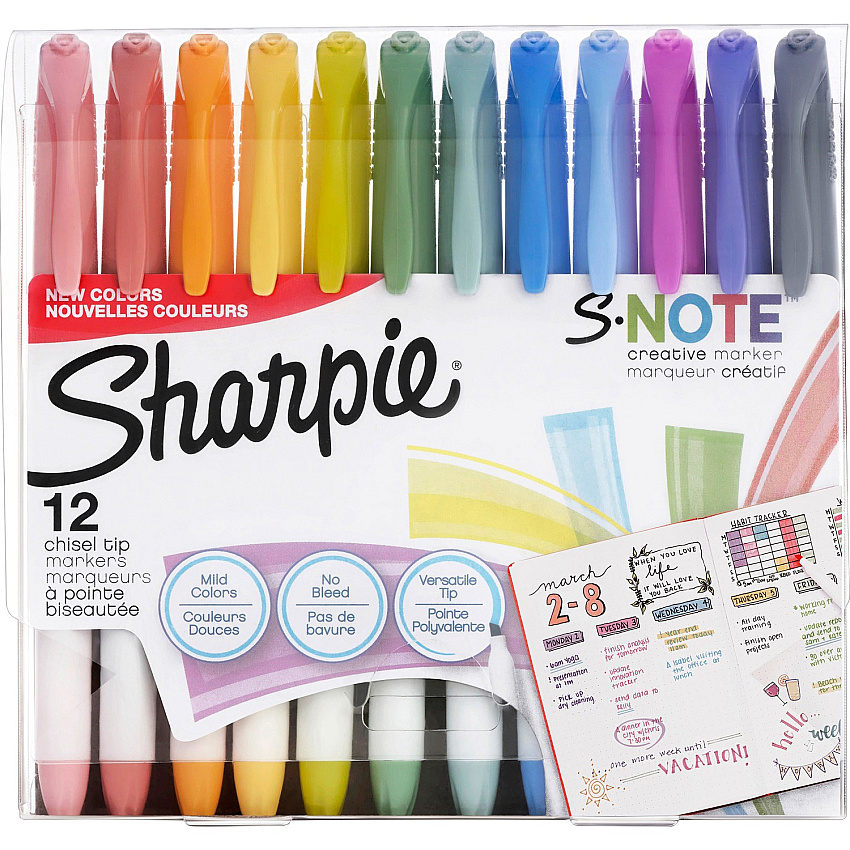 Sharpie S-Note Creative Markers Broad Chisel Marker Point - Assorted Ink - Drawing, Coloring - 12 / Pack (2158060)