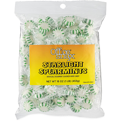 Office Snax Tub of Starlight Spearmints Candy Spearmint - Individually Wrapped - 16 oz - 1 Each (00655)