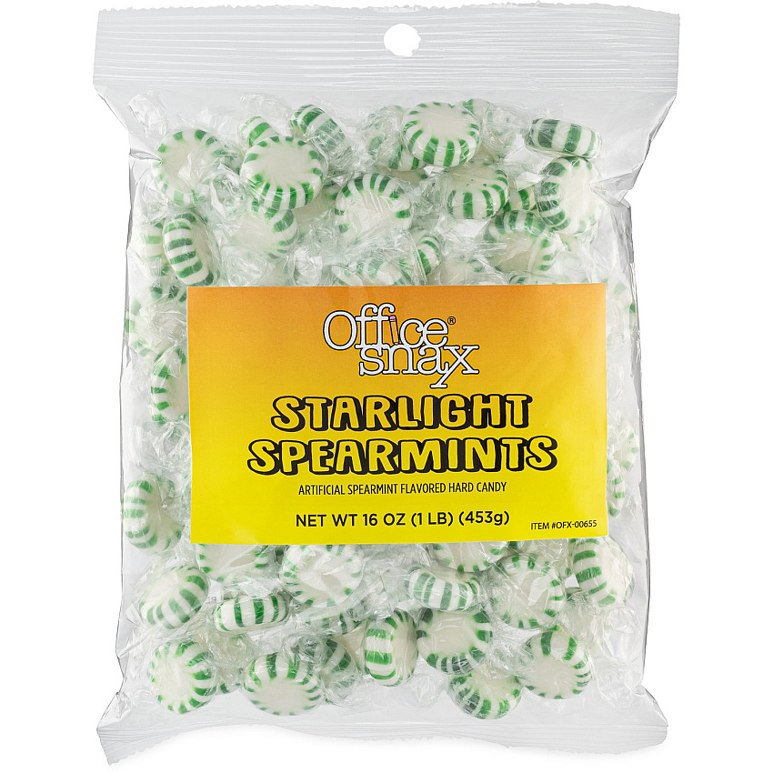 Office Snax Tub of Starlight Spearmints Candy Spearmint - Individually Wrapped - 16 oz - 1 Each (00655)