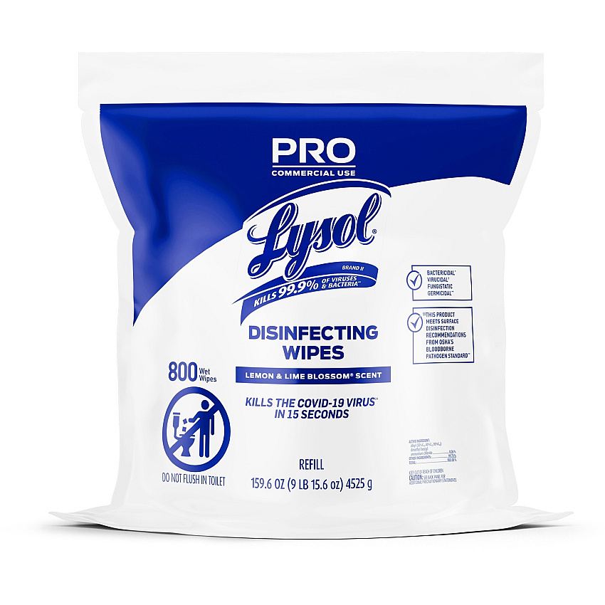 Lysol&reg; Pro Disinfecting Wipes Bucket Refill, 800 Wipe Pack Ready-To-Use Wipe - Lemon & Lime Blossom Scent - 800 Each - White (99857)
