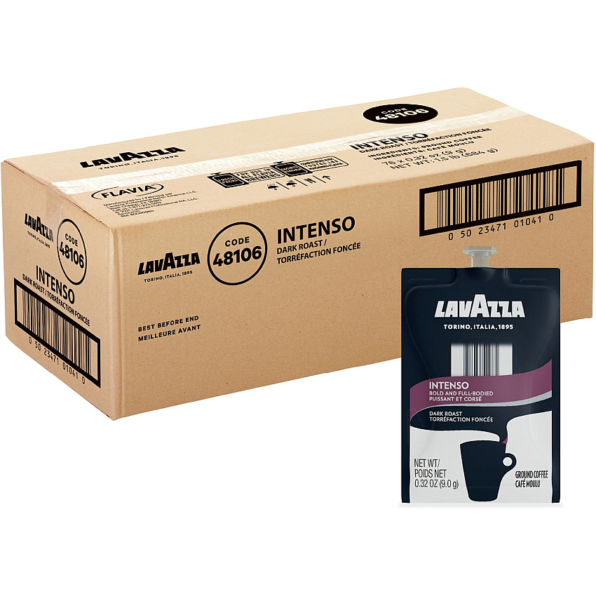 Lavazza Freshpack Intenso Coffee Compatible with Flavia Aroma, Flavia Barista, FLAVIA Creation 600, Flavia Creation 500, Flavia Creation 200, Flavia Creation 150, Flavia Creation 300 - Dark - 0.3 oz - Freshpack, Ground - Intenso - Kosher - 76 / Ca (48106)