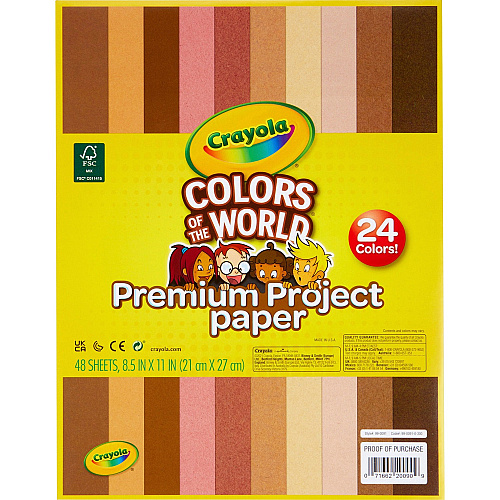 Crayola Colors of the World Construction Paper Student, Construction, Artwork - 24 Piece(s) - 8.50" Width x 11" Length - Multi - Paper - 48 / Pack (990091)