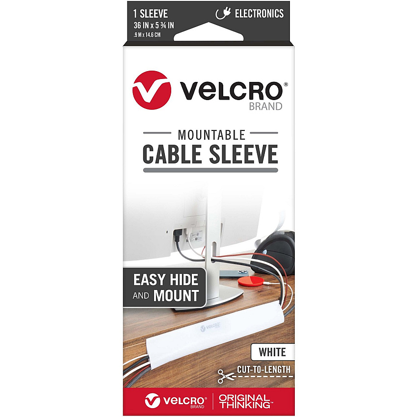 VELCRO&reg; Mountable Cut-To-Length Cable Sleeves Cable Sleeve - White - 36" Length - 1 / Pack (30800)