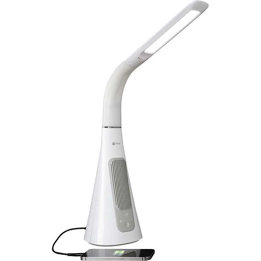 OttLite SanitizingPRO LED Desk Lamp with UVC Air Purifier LED Bulb - Sanitizing, Glare-free Light, USB Charging, Adjustable Height - Desk Mountable - White, Gray - for Desk, Phone, Cubicle, Studying, Smartphone, Tablet (SC1AP00S)