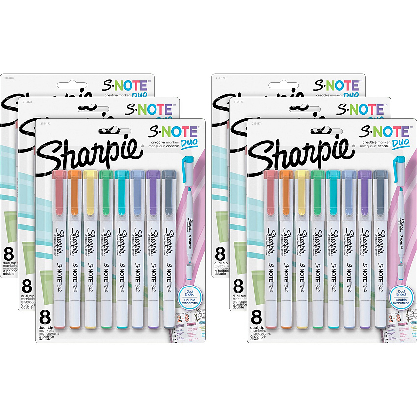 Sharpie S-Note Duo Dual-Tip Markers Chisel, Bullet Marker Point - Assorted Ink - 8/Pack - 6 / Box (2154173BX)