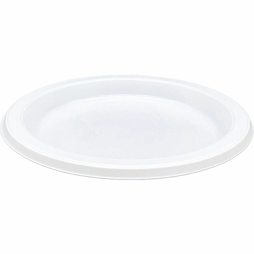 Genuine Joe 7" Disposable Plastic Plates Picnic, Food, Party, Breakroom - Disposable - 7" Diameter - White - Plastic Body - Round - 125 / Pack (GJO10331)