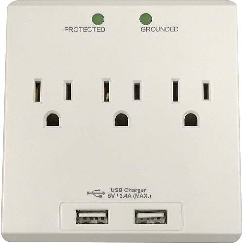 Compucessory Wall Charger Station 3 x AC, 2 x USB - 2.40 A (25674)