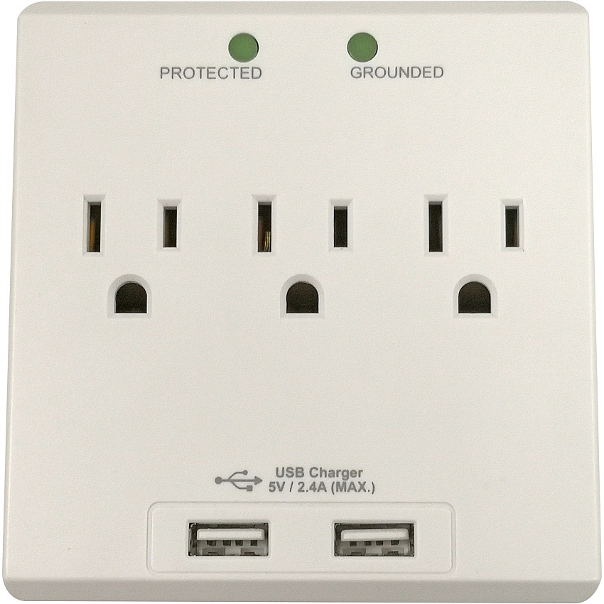 Compucessory Wall Charger Station 3 x AC, 2 x USB - 2.40 A (25674)