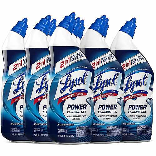 Lysol&reg; Toilet Bowl Power Cleaning Gel, 24 oz Bottle., 9 Bottles 24 fl oz (0.8 quart) - Atlantic Fresh Scent - Disinfectant - Blue Bottle - 9 / Carton (98012CT)