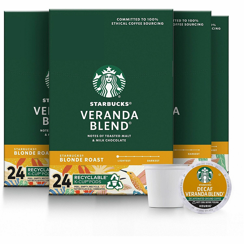 Starbucks&reg; K-Cup Veranda Blend Coffee Compatible with Keurig Brewer - Light - K-Cup - Veranda Blend - 24/Box - 4 / Carton (12434950CT)