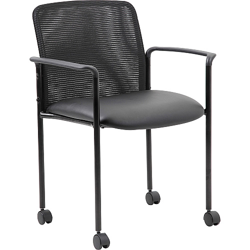 Boss Stackable Guest Chair Black Seat Color - Black Back Color - Mesh Back Material - Black Frame Color - Four-legged Base - Armrest - 1 Each (B6909RCS)