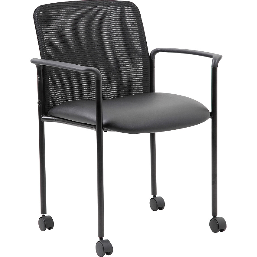 Boss Stackable Guest Chair Black Seat Color - Black Back Color - Mesh Back Material - Black Frame Color - Four-legged Base - Armrest - 1 Each (B6909RCS)