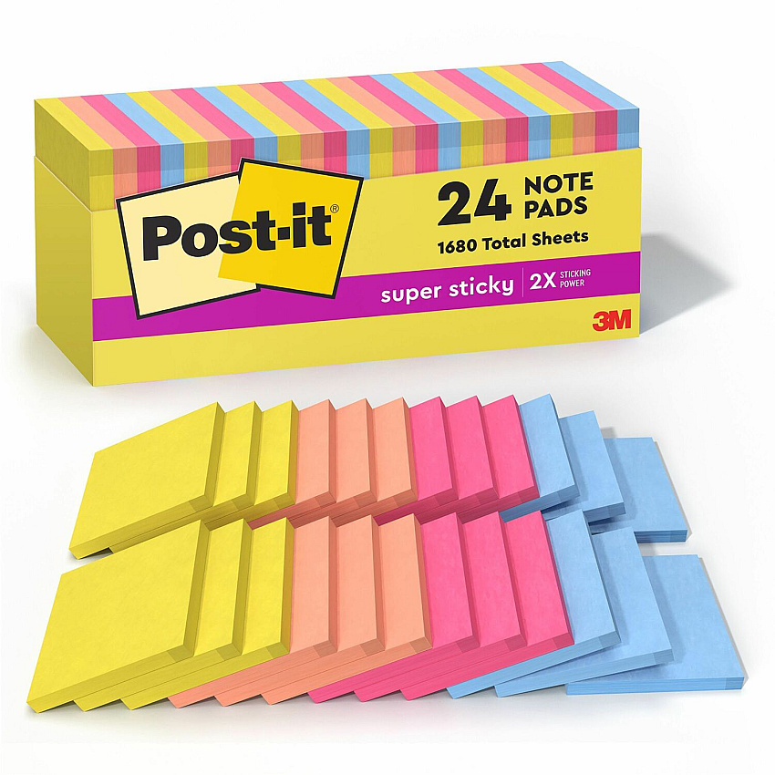 Post-it&reg; Super Sticky Notes 3" Flag/Note Width x 3" Flag/Note Length - Square - 70 Sheets per Pad - Summer Joy - Recyclable, Self-adhesive - 24 / Pack (65424SSJOYCP)