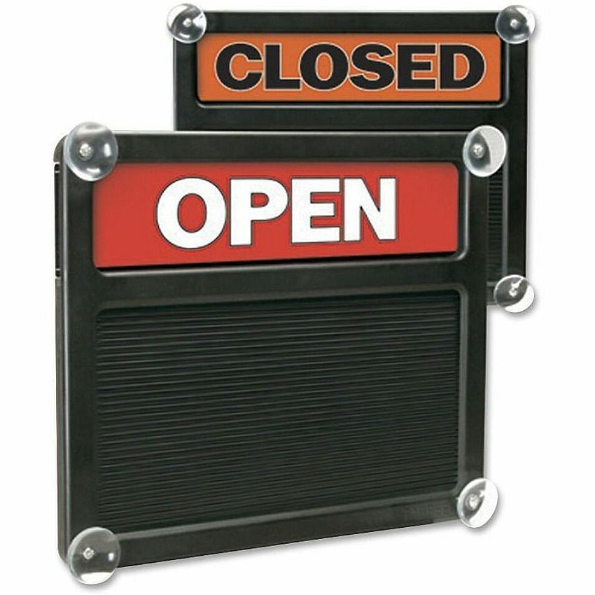 Headline Signs OPEN / CLOSED Letterboard Sign Print/Message "Open/Closed" - 15" Width x 13" Depth - Rectangular Shape - Double Sided - Ultra Thin, Lightweight - Plastic - Black, Red, White - 1 Each (3727)