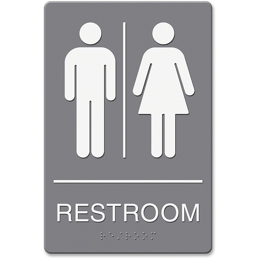 Headline Signs ADA RESTROOM/Image Sign Print/Message "Restroom" - Double Sided - Adhesive, Braille - Plastic - White, Gray - 1 Each (4812)