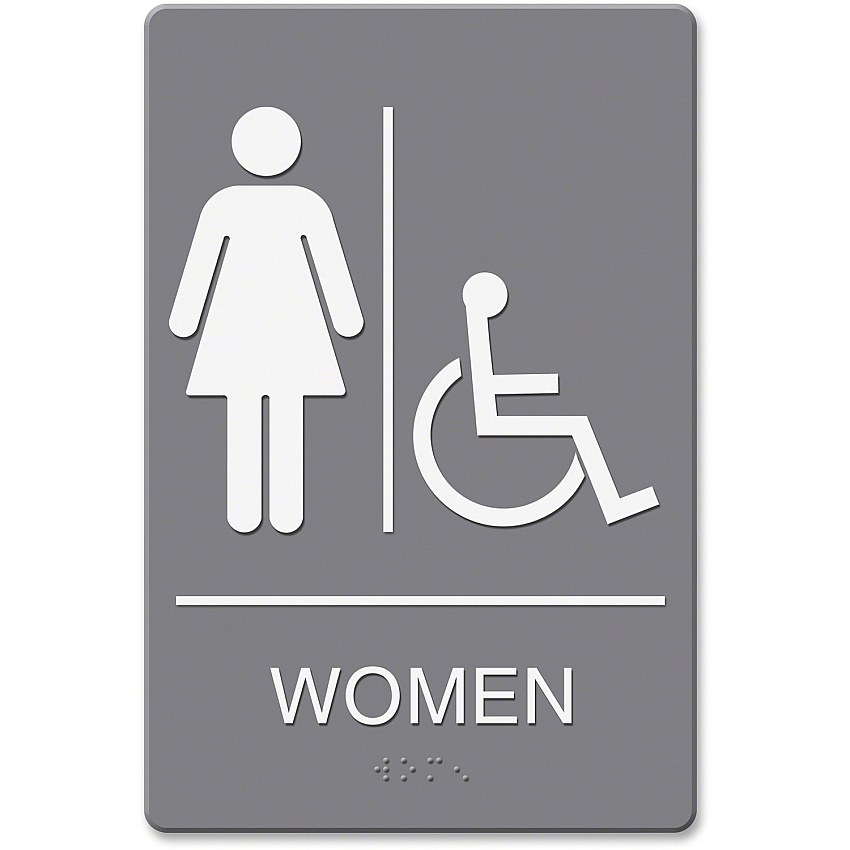 Headline Signs ADA WOMEN Wheelchair Restroom Sign Print/Message "women's restroom/wheelchair accessible" - Double Sided - Adhesive, Braille - Plastic - White, Gray - 1 Each (4814)