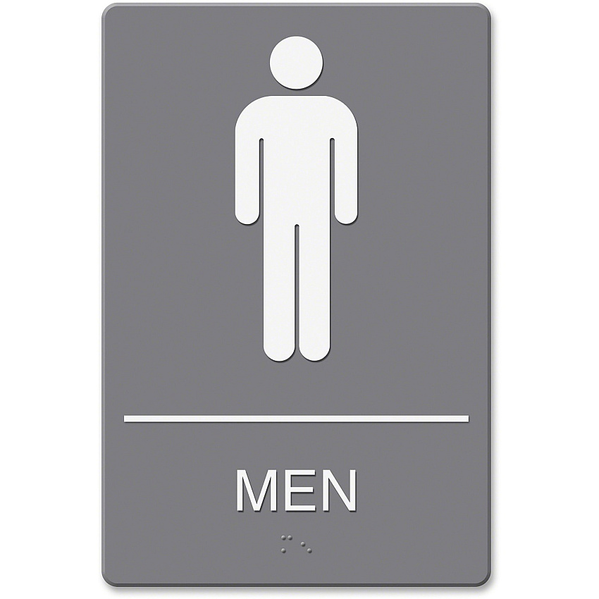 Headline Signs ADA MEN Restroom Sign Print/Message "Men" - 6" Width x 9" Depth - Double Sided - Adhesive, Braille - Plastic - White, Gray - 1 Each (4817)