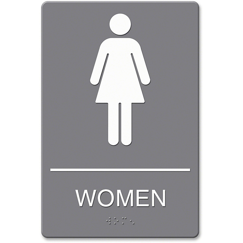 Headline Signs ADA WOMEN Restroom Sign Print/Message "Women" - 6" Width x 9" Depth - Double Sided - Adhesive, Braille - Plastic - Gray - 1 Each (4816)