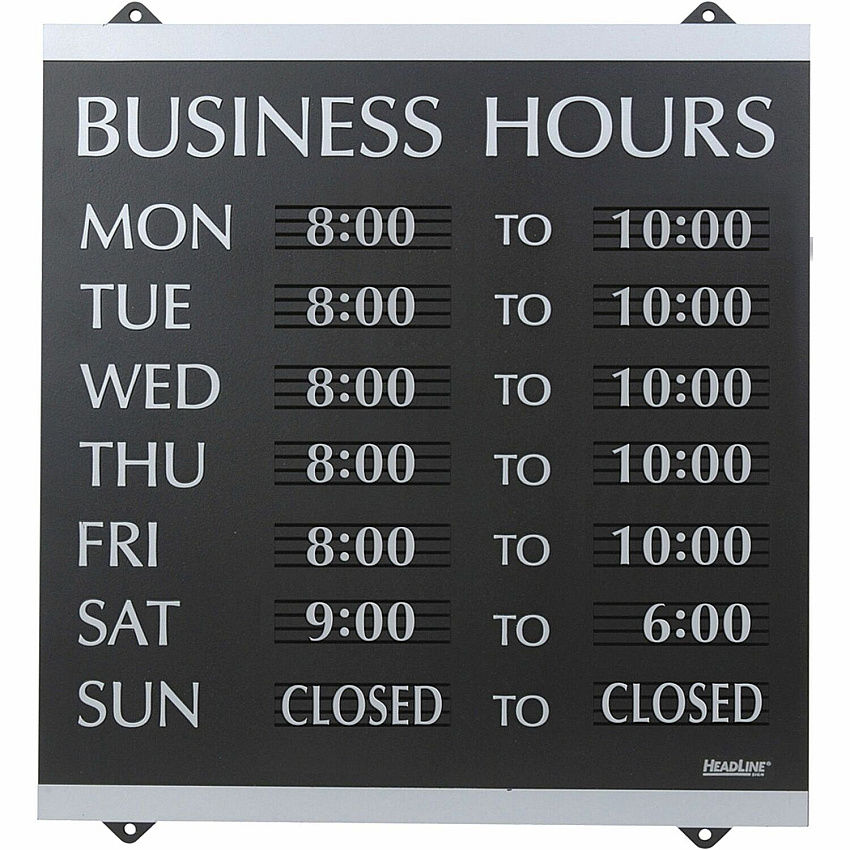 Headline Signs Business Hours Sign Print/Message "Business Hours" - 14" Width x 13" Depth - Heavy Duty, Durable - Plastic - Black, Gray - 1 Each (4247)