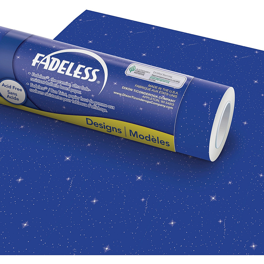 Fadeless Bulletin Board Paper Rolls Bulletin Board, Classroom, Fun and Learning, File Cabinet, Door, Display, Paper Sculpture, Table Skirting, Party, Home Project, Office Project, ... - 48" Width x 50 ft Length - 50 lb Basis Weight - Night Sky  (P0056225)