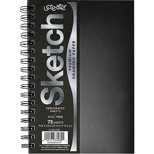 UCreate Poly Cover Sketch Book 75 Sheets - Spiral - 70 lb Basis Weight - 9" Width x 6" Depth - Black Polyurethane Cover - Heavyweight, Acid-free Paper, Durable Cover, Perforated - 1 Each (PCAR37089)