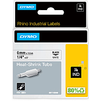 Dymo Rhino Heat Shrink Tube Labels 1/4" Width - Thermal Transfer - White - Polyolefin - 1 Each (18051)