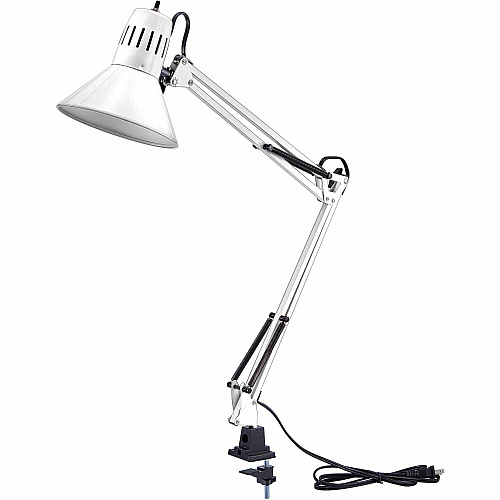 Bostitch Swing Arm Desk Lamp with Clamp, White 9 W LED Bulb - Swivel Arm, Flicker-free, Glare-free Light, Durable, Eco-friendly - 700 lm Lumens - Metal - Desk Mountable, Table Top - White - for Desk, Table, Home, Office, Studying, Crafting, Cl (VLF100WHT)