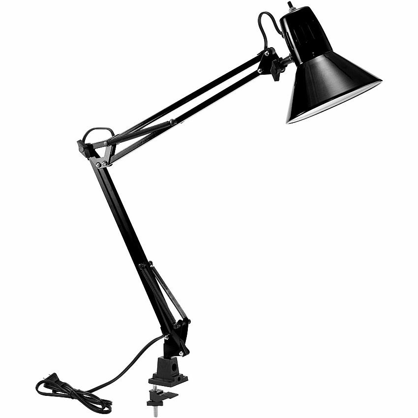 Bostitch Swing Arm Desk Lamp with Clamp, Black 9 W LED Bulb - Swivel Arm, Flicker-free, Glare-free Light, Durable, Eco-friendly - 700 lm Lumens - Metal - Desk Mountable - Black - for Desk, Office, Dorm, Classroom - 1 Each (VLF100)