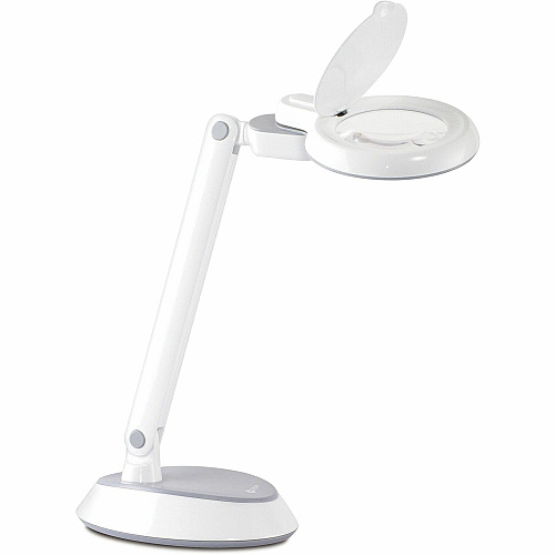 OttLite Space-Saving LED Magnifier Desk Lamp 14.8" Height x 7.9" Width - 4.40 W LED Bulb - ClearSun LED, Glare-free Light, Adjustable Head, Foldable, Energy Saving, Adjustable Arm, Touch-activated - 324 lm Lumens - Desk Mountable - White -  (CSG9708CSHPR)