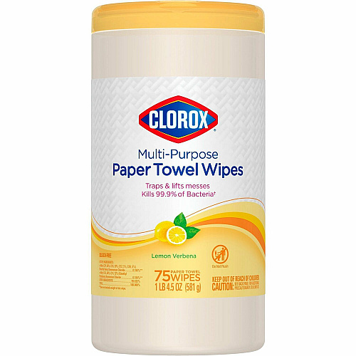 Clorox Multipurpose Paper Towel Wipes Lemon Verbena Scent - Pre-moistened, Textured, Residue-free - White - 75 Tub - 1 Each (32578)