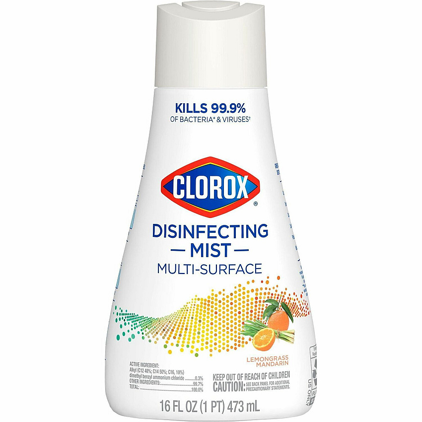 Clorox Disinfecting, Sanitizing, and Antibacterial Mist 16 fl oz (0.5 quart) - Lemongrass Mandarin Scent - Non-aerosol, Bleach-free - White - 1 Each (60155)