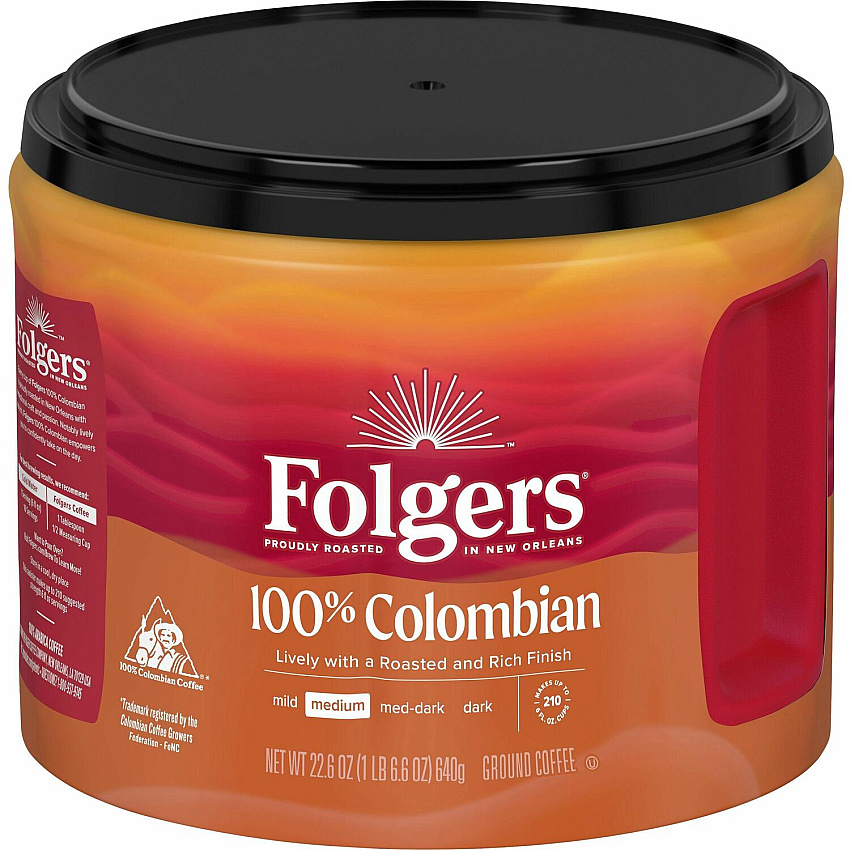 Folgers&reg; Ground 100% Colombian Coffee Medium - 22.6 oz Per Canister - Ground - Columbian, Arabica - 1 Each (30445)