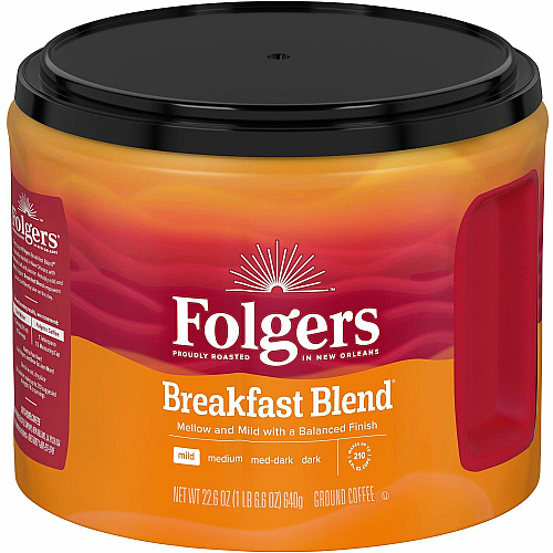 Folgers&reg; Ground Breakfast Blend Coffee Mild - 22.6 oz Per Canister - Ground - Breakfast Blend - 1 Each (30440)