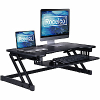 Rocelco DADR 37.4" Deluxe Adjustable Desk Riser 17" Height x 37.40" Width x 23.30" Depth - Desk - Black - For Monitor, Notebook, Office, Workstation, Medical, Home Office, Student, Keyboard - Sit-stand, Sturdy, Ergonomic, Keyboard Tray, Grommet,  (RDADRB)